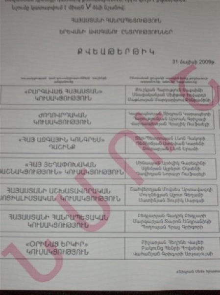 ԿԸՀ–ն հաստատել է Երևանի ավագանու ընտրությունների քվեաթերթիկի նմուշը