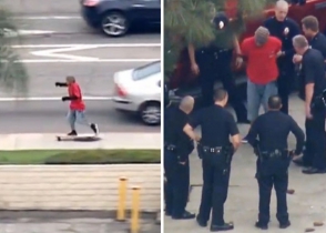 В США угонщик попытался сбежать от полицейских на скейтборде