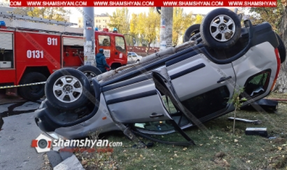 Երևանում բախվել են Honda Elysion-ն ու Honda CRV-ն. վերջինս գլխիվայր շրջվել է. կա վիրավոր
