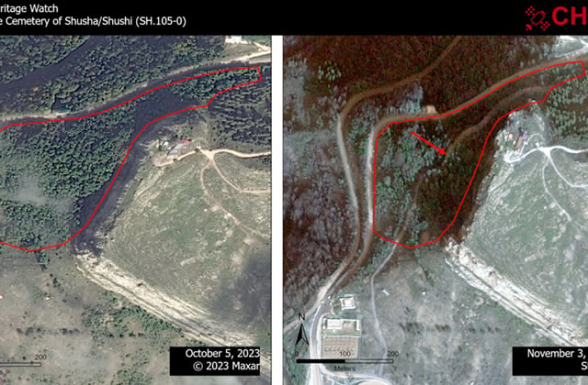 Ադրբեջանցիները ճանապարհ են կառուցում Շուշիի պատմական գերեզմանատան միջով (լուսամկար)